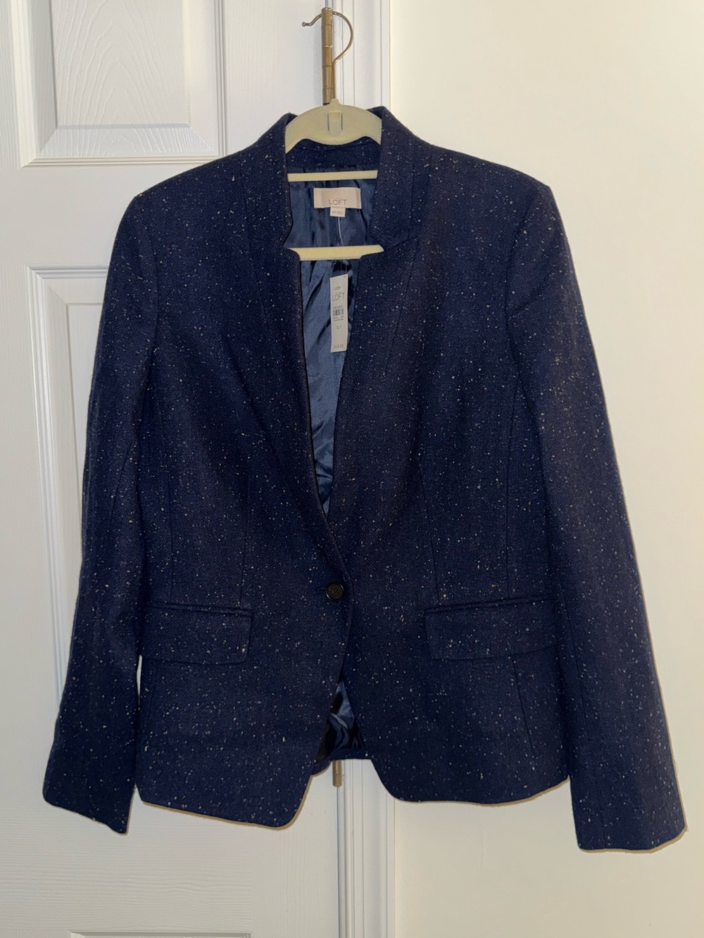 LOFT Navy Speckled Single-Button Blazer